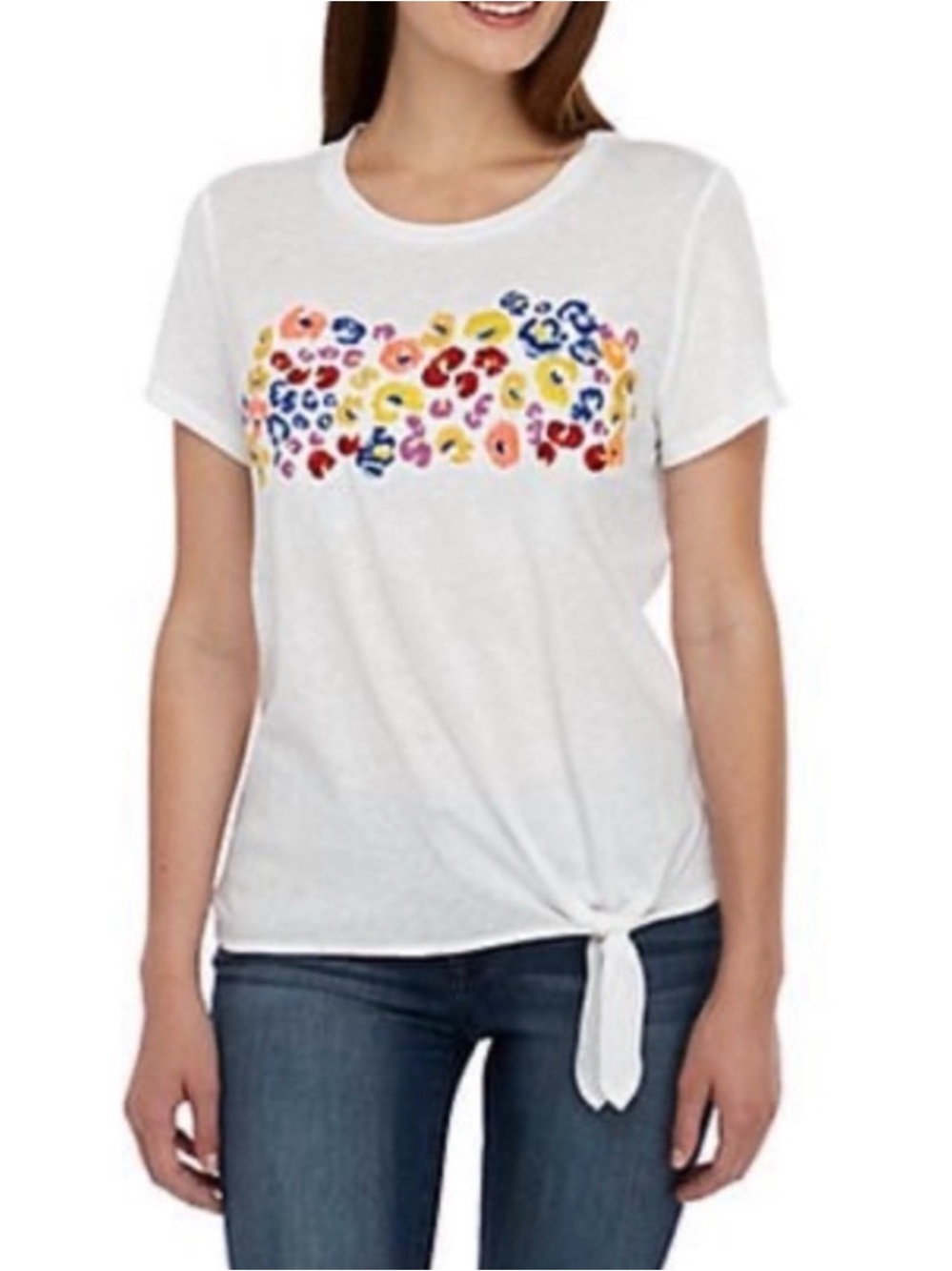 Kaari Blue white embroidered t-shirt top L